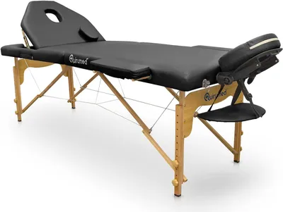 Image de Table de traitement pliante en bois, noire - Table de massage - Banc de traitement - Table de massage - Lit de thérapie - 194 x 70 cm