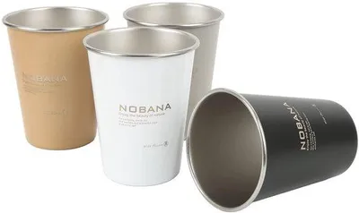 Productafbeelding van Campingbeker, 350 ml, set van 4 stuks, gemaakt van roestvrij staal, lichtgewicht, draagbaar, met draagtas, gemakkelijk schoon te maken