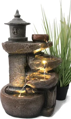 Produktbild von Springbrunnen BK851 Wasserfall mit Beleuchtung Gartenbrunnen Zimmerbrunnen Felsen Kaskade Brunnen mit LED für Innen und Außen