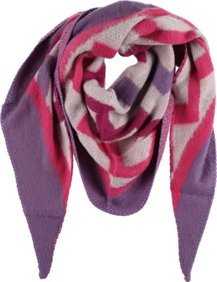 Produktbild von XXL Schal Damen Dreiecktuch Strickschal WInterschal mit Muster Pink/Weiß/Lila