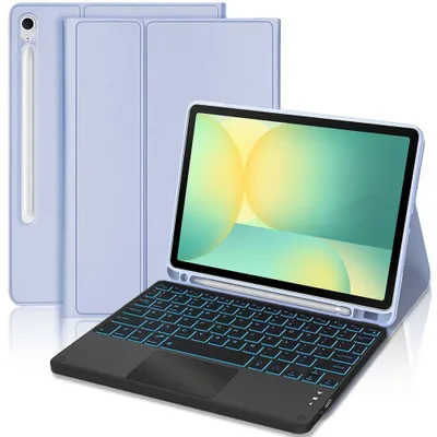 Image de Coque Clavier pour Samsung Galaxy Tab S10 FE / S9 FE, Cuir Synthétique Lavande avec Clavier Rétroéclairé