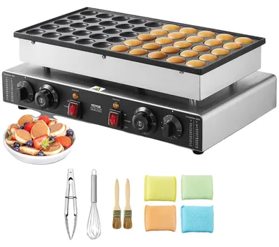 Productafbeelding van VEVOR Mini-pannenkoekenmachine voor commercieel gebruik, kleine pannenkoekenmachine, 50 stuks, diameter 43 mm, Dorayaki-bakmachine, 1700 W, dubbele temperatuur- en tijdregeling, geschikt voor keukens en restaurants