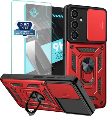Produktbild von Armor Handyhülle für Samsung Galaxy A05s mit 9H Displayglas Displayschutz Kameraschutz Handy Panzer Case Cover Schutzhülle Outdoor Farbe: Rot