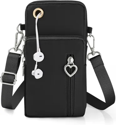 Produktbild von Handytasche zum Umhängen Damen, Geldbörse Damen Brieftasche Kleine Umhängetasche mit Kopfhörer Eingang, Handy Schultertasche
