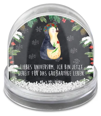 Produktbild von Mr. & Mrs. Panda Schneekugel Weihnachten Pinguin Blumen - Kreidetafel - Geschenk, Positiv, Motivation, schnee kugel, deko, Geschenkidee, Blumenkranz, Weihnachts