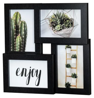 Productafbeelding van Fotolijst 30x30 cm, zwart, hout, voor 4 foto's - Collage fotolijst, galerielijst