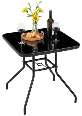 Produktbild von Wetterfeste Bistrotisch aus Glas und Metall, 70 x 70 cm