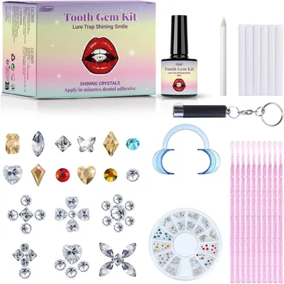 Produktbild von Zahnschmuck DIY Set, 120 Kristalle, Zahn Dekoration Zubehör, für Partys