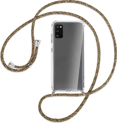 Produktbild von Handykette Backcover-Schutzhülle mit Band (Metall silberfarben) für Samsung Galaxy A41 (A415) - braun+beige