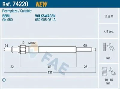 Produktbild von FAE 74220 Diesel Glühkerze für VW LT 28-46 II Kastenwagen (2DA, 2DD, 2DH)