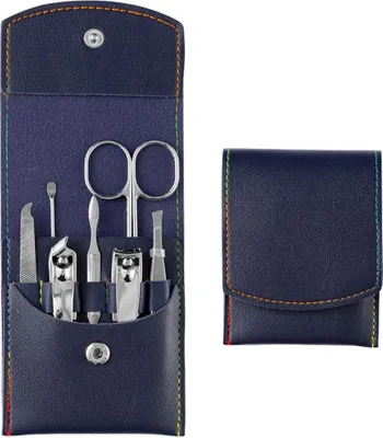 Produktbild von Nagelknipperset für Damen und Herren - Nagelset für Füße oder Fingernägel in Lederetui - Maniküre- und Pediküreset für Männer und Frauen - Blau