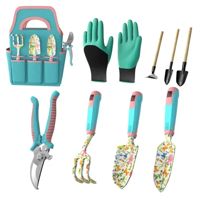 Immagine prodotto di Set attrezzi da giardino set di utensili da giardino - 9 pezzi - Alluminio - Con borsa da giardino