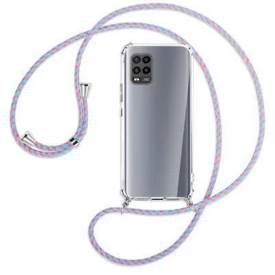 Produktbild von Handykette Backcover-Schutzhülle mit Band (Metall silberfarben) für Xiaomi Mi 10 Lite 5G (Zoom) - pink/mint