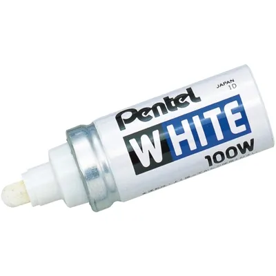 A white Pentel permanent marker with blue text on a white background.