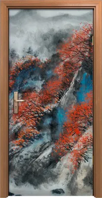 Produktbild von Türposter 90x200 cm Türaufkleber Türtapete Türfolie Klebefolie Malerei Berg Chinesisch traditionell