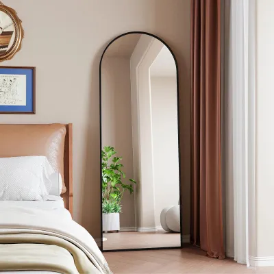 Image de Miroir en pied - Miroir sur pied ou mural - 140 x 40 cm - Sur pied, à poser ou à accrocher - Cadre métallique - Style minimaliste moderne - Doré