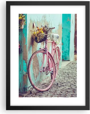 Produktbild von Gerahmtes Poster - Schwarzer Rahmen - Rosa Fahrrad Vintage - 30x40 cm - Wand Bild - Wanddeko - Wandbilder - Kunstposter - Wandposter - Bilderrahmen - Bilder - Kunstdruck - P2BPA30x40-4471