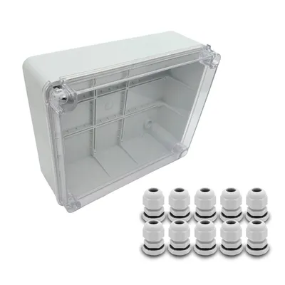 Produktbild von ARLI SET: Abzweigdose IP67 Sichttür Aufputz 250 x 200 x 90 mm + 10x Kabelverschraubungen M16 x 1,5 mm