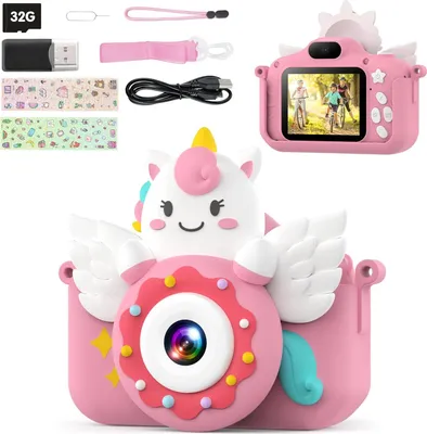 Produktbild von 1080P Kamera Kinder mit 2.0”-Bildschirm & 32GB Karte, Selfie Digitalkamera & Fotoapparat Kinder, Weihnachts Geburtstagsgeschenke, Spielzeug
