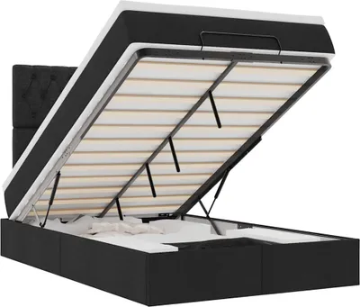Image de vidaXL Ottoman-lit avec matelas noir 120x190 cm Tissu
