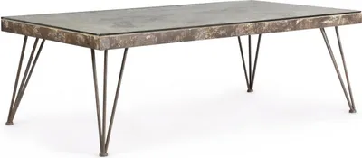 Produktbild von Couchtisch Atlantide 140x75x47cm Stahlgestell in gealterter Optik mit Weltkarte