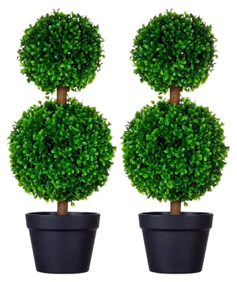 Produktbild von 2er-Set Künstlicher Buchsbaum 60 cm, UV-beständige Kunstpflanze im Topf für Wohnzimmer, Schlafzimmer, Büro und Garten