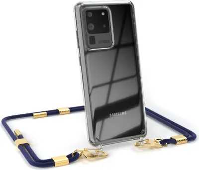 Produktbild von EAZY CASE Handykette für Samsung Galaxy S20 Ultra / S20 Ultra 5G, Transparente Silikonhülle mit Band, Clear Case, abnehmbar in  Blau