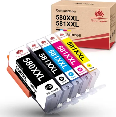 Produktbild von 5er PGI-580 CLI-581 XXL Drucker Patronen kompatibel für Canon PGI580 CLI581 für Canon PIXMA TR7550 TR8550 TS 6240 TS 6241 TS 705 TS 8240 TS 8241 TS 8242 TS 9540 TS 9541 C TS 9550 TS 9551 C