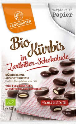 Produktbild von Landgarten Kürbis in Zartbitter-Schokolade 1 Beutel