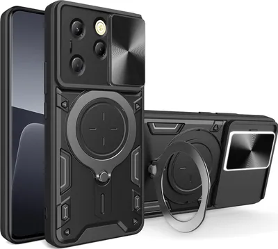 Produktbild von Handyhülle für Infinix Hot 40 / Hot 40 Pro 4G Dual-Layer Stoßfest Rüstung Hülle mit Dia Kameraschutz und Kreisförmig Ring Ständer Schwarz