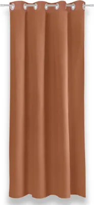 A single brown curtain hanging from a rod.