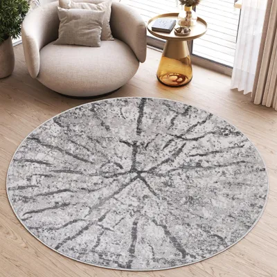 Image de Tapis SKY Rond Moderne Gris Beige Salon 120 x 120 cm