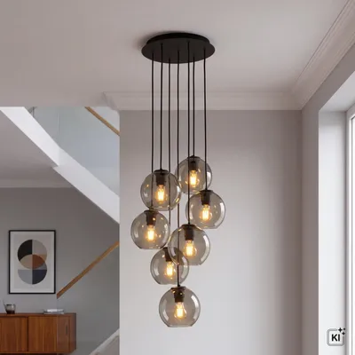Produktbild von Hängeleuchte Ø 30 cm E27 Schwarz Glas Metall Retro Hängelampe, KI-generiertes Bild