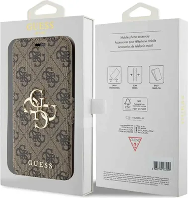 Produktbild von Guess PolyurethanLeather 4G Metal Logo Book Case für iPhone 15 Pro braun