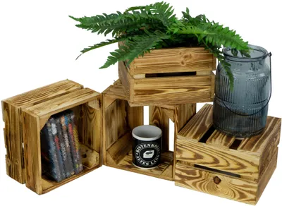 Produktbild von 4er set  Kleine Holzkiste "Lotta" geflammt