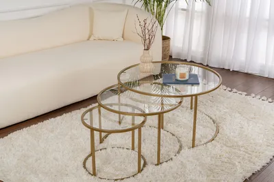 Produktbild von Skye Decor, Aurum - 80, 60, 42 - Gold, Transparent, Couchtisch-Set, Gold, 100 % METALL, 80 x 80 x 43 cm
