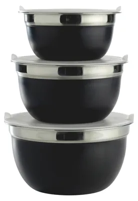 Produktbild von Schüssel-Set zum Zubereiten und Servieren, 3-teilig, Kunststoff Schwarz/Silber