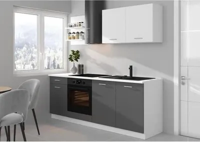 Productafbeelding van Complete keuken PREGO, 210 cm, grafietgrijze afwerking, inclusief aanrechtblad van 210 cm