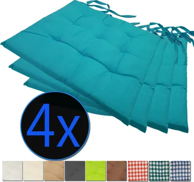 Produktbild von Stuhlkissen Nizza 38x38 cm 4er Pack Sitzkissen mit Steppung, Farbe:Aqua