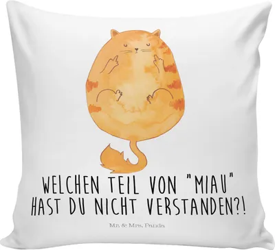 Produktbild von Mr. & Mrs. Panda Kissen 40x40 Katze Mittelfinger - Weiß - Geschenk, Katzen, Kuschel, Sofa, Zierkissen, Cats, kuschelkissen, Kater, Cat, Dekokissen, für, Mietze