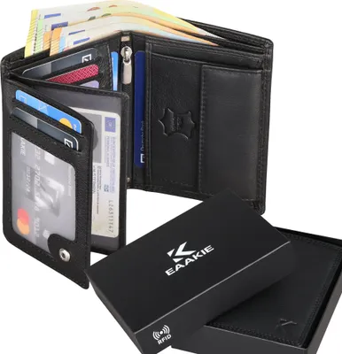 Produktbild von Leder Geldbörse Herren Portemonnaie RFID Hochformat Geldbeutel Echtleder (9900) Schwarz
