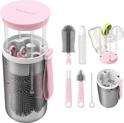 Produktbild von Famanu 6-in-1 Reinigungsset für Babyflaschen und Strohhalme - Silikonbürste, Trockenständer, Seifenspender und mehr