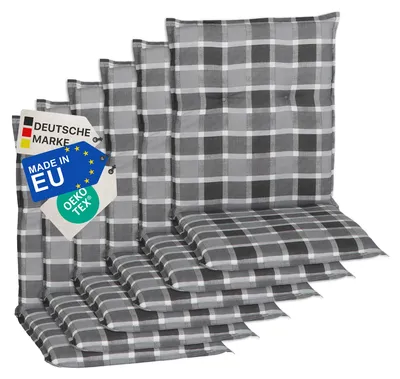 Produktbild von NYVI Gartenstuhl Auflagen Niedriglehner 6er Set Barcelona - UV-Beständig, Atmungsaktiv, Strapazierfähig - Niedriglehnerauflagen Outdoor - Sitzauflagen für Gartenstühle 100x50cm Anthrazit kariert
