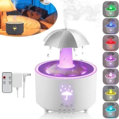 Produktbild von Regenschirm Luftbefeuchter, Rotierender Luftbefeuchter mit 7 Farbe Licht, Rain Humidifier Lamp, ätherisches Öl Luftbefeuchter mit Fernbedienung