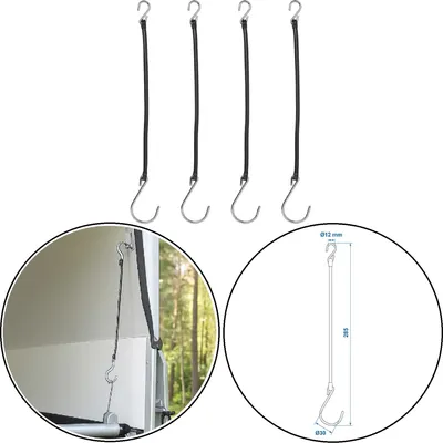 Produktbild von 4x Pferdeanhänger Zubehör Sicherheitsschnur mit S-Haken, Bordwandverschluss Anhänger, ca. 28,5cm, PVC Seil + Metallhaken