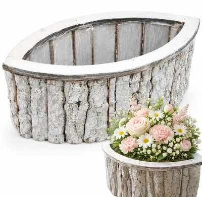 Obrázok produktu pre Drevený obal na kvetináč kvetináč s vložkou biely slza 22x11x9,5 cm dekorácia na kvety a aranžmány