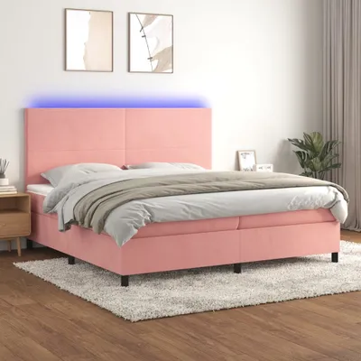 Produktbild von The Living Store Boxspringbett mit Matratze & LED Rosa 200x200 cm Samt
