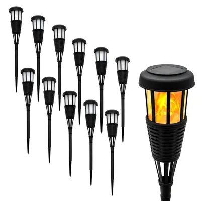 Produktbild von 1.01 LED Solar Gartenfackel in Rattan Optik - 12 Stück - Solar Leuchte mit Flammen Effekt (12er)