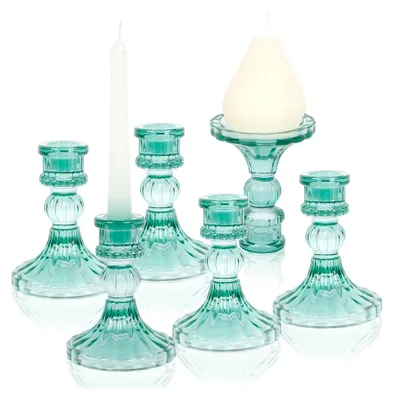 Produktbild von 6 Stück Kerzenständer aus Glas - Set für Stabkerzen, geeignet für Stumpenkerzen, Tischdekoration für Hochzeiten, Partys, Valentinstag und Heimdekoration