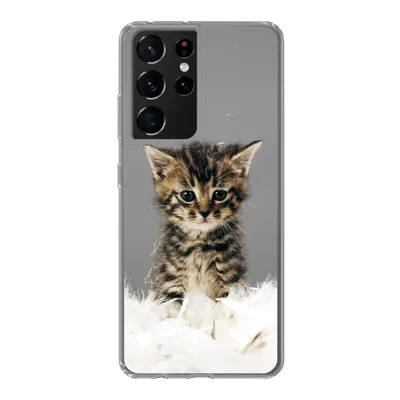 Obrázok produktu pre Kryt mobilného telefónu pre Samsung Galaxy S21 Ultra Mačka - mačiatko - perie Silikónové mäkké puzdro